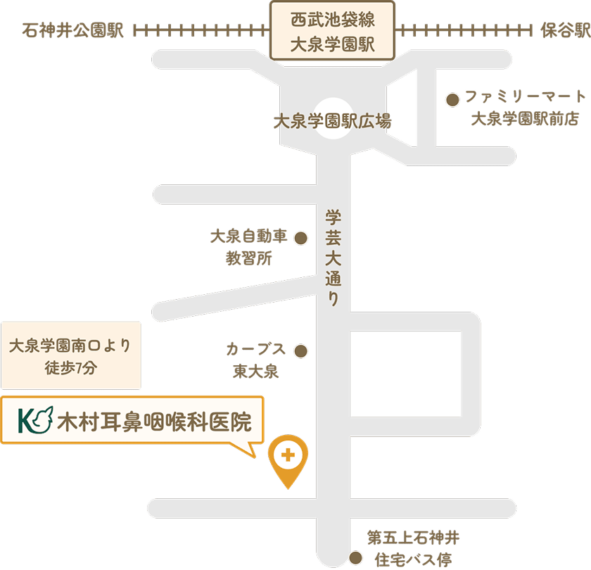 車で木村耳鼻咽喉科医院へ向かうためのアクセスマップ